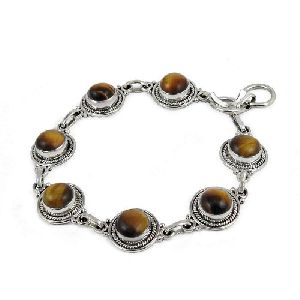 Engaging Tiger Eye Gemstone Sterling Silver Bracelet Jewelry