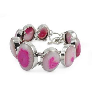 Interesting Solar Fossil Agate Gemstone Sterling Silver Bracelet Jewelry