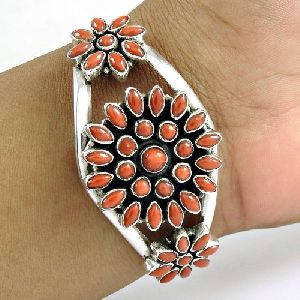 Jumbo Fantastic ! Coral 925 Sterling Silver Bangle