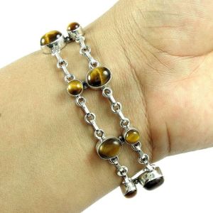 Stunning Tiger Eye Gemstone Sterling Silver Bracelet 925 Silver Jewellery