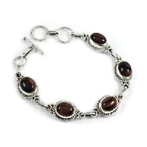 Stylish Red Tiger Eye Gemstone Sterling Silver Bracelet 925 Sterling Silver Jewellery