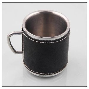 Double Wall Coffee Mug with Leather Wrap