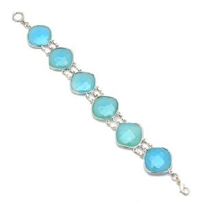 Blue Chalcedony Cushion Bezel Set Gemstone Bracelet