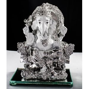 Ceramic Ganesha with silver finish plating