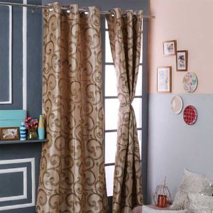 Floral Printed Brown Door Polyester Curtains