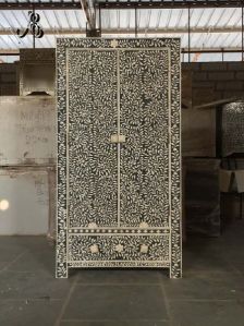 Floral Bone Inlay Wardrobe-Black