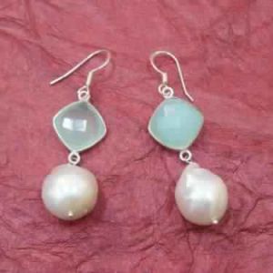 AQUA CHALCEDONY 925 STERLING SILVER NECKLACE WITH EARRINGS