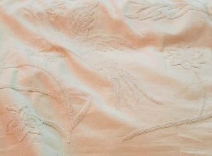 Cotton Crewel Embroidered Fabric Birds, Cream on Cream