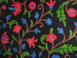 Cotton Crewel Embroidered Fabric Jacobean Black, Multicolor