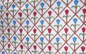 Cotton Crewel Embroidered Fabric Tulips, Multicolor