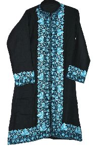 EMBROIDERED WOOLEN COAT BLACK, BLUE EMBROIDERY