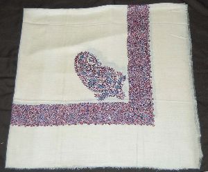 KASHMIR PASHMINA CASHMERE EMBROIDERED SHAWL ARAB SCARF, BLUE ON WHITE