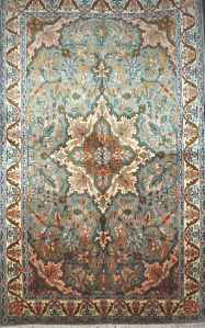 KASHMIR SILK CARPET HAND KNOTTED, TURQUOISE