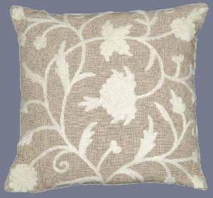 LINEN CREWEL PILLOW CUSHION COVER, WHITE ON NATURAL LINEN