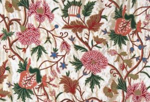 Silk Crewel Embroidered Fabric Gold, Multicolor