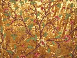 Velvet Crewel Embroidered Fabric Gold, Muticolor