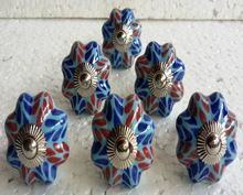 blue and red pumpkin shape silver fitting fancy ceramic door knob