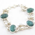 925 silver emerald quartz and pearl bracelet