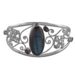 Pure silver Labradorite Cuff bracelet