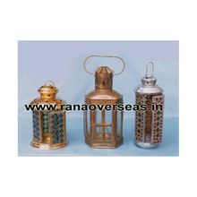 Brass Antique Lanterns with Moscaic Pasted On Glass