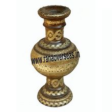 Brass Inlay Wooden Flower Vase