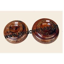 Wooden Brass Inlay Leaf Round Choclate Boxes Set