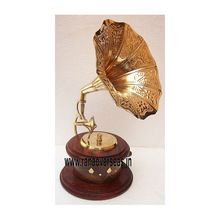 Wooden Brass Inlay Round Gramophone