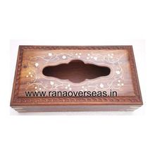 Wooden Carved Brass Inlay Tissue Box