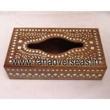 Wooden White Inlay Tissue Box