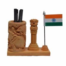 Jaipur Rajasthan Ashok sthamb Indian Flag Wooden Pen Stand