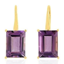 Yellow Gold Amethyst Baguette Hook Dangle Earring