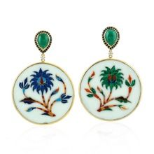 Gold Malachite Sapphire Enamel Dangle Earring