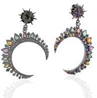 Multi Sapphire Moon Design Women Dangle Earring