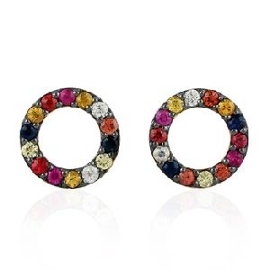 Multi Sapphire Stud Earring