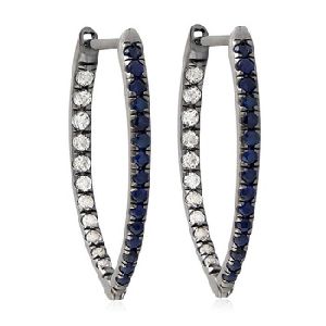 Pave White Topaz Blue Sapphire Women Hoop Earring