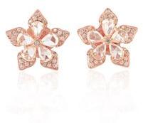 Rose Gold Flower Design Rose Diamond Stud Earring