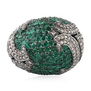 Sterling Natural Emerald Beautiful Designer Diamond Bead Finding