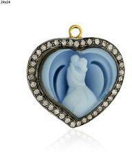 Sterling Silver Diamond Heart Cameos Designer Charm