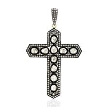 Sterling Uncut Diamond Cross Pendant