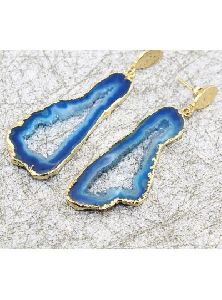 Beautiful Geode Druzy Slice Gold Plated Earring