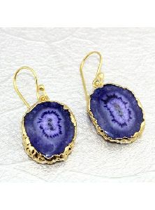 Blue Natural Solar Quartz Gold Plated Hook Earring DM-420