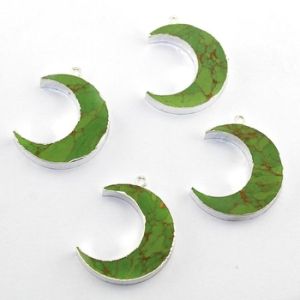 Green Copper Turquoise Crescent Shape Connector Silver Plated Shape