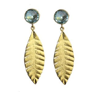 Leaf Style,Blue Topaz Earring Jewelry 24k Gold Plated Earring