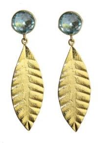 Leaf Style,Blue Topaz Earring Jewelry 24k Gold Plated Earring