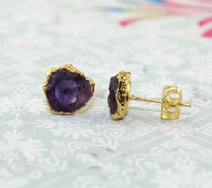 Natural amethyst rough Stud Earring