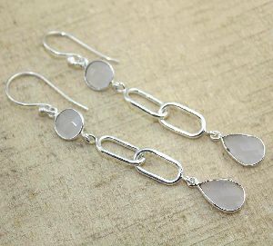 Silver Plated Gray Chalcedony Earring