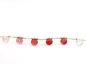 Strawberry Quartz Onion Shape Faceted Briolette Beads