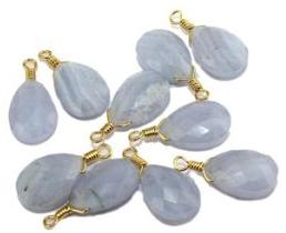 Teardrop Natural Blue Lace Agate Gold Plated Wire Pendant