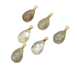 Teardrop Natural Golden rutile quartz Gold Plated