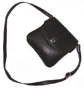 Men Genuine Black Leather Twisted Lock Messenger Sling Bag
